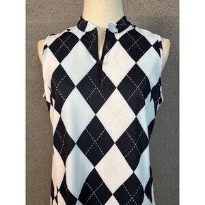 Argyle Sleeveless Women's Golf Polo Tank Black & White Pattern Small NWT's